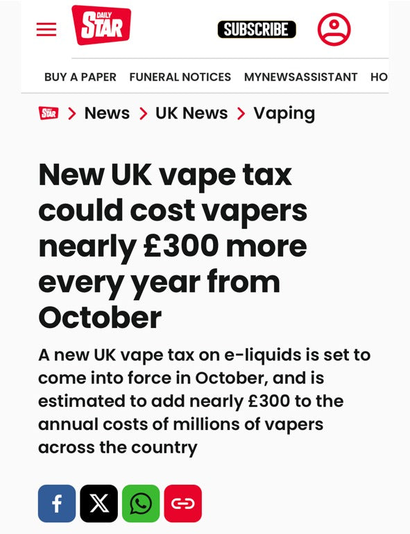 Daily Star article on the new vape tax, quoting Vapekit